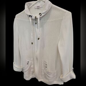 Alia Petite Small White Long Sleeve Front Zip Jacket Basketweave Front